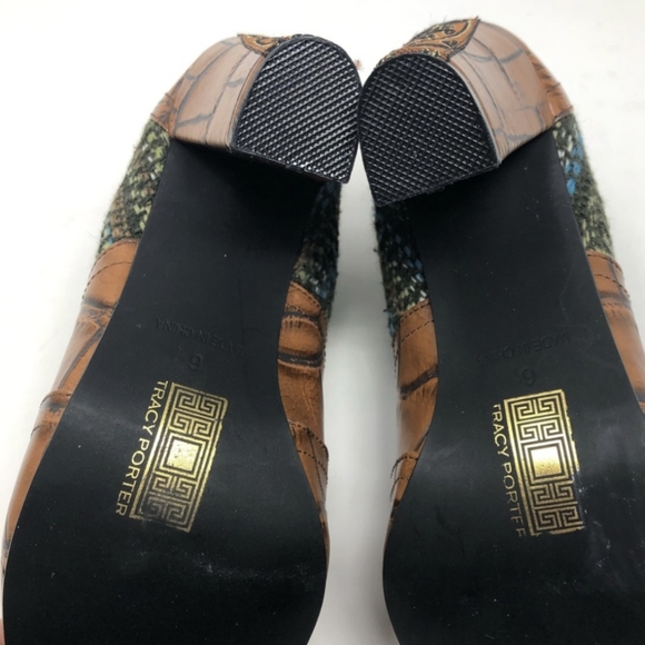 Croc Leather Tweed Brocade Boho Ankle Boots - Tracy Porter Anthropologie 6 - Picture 6 of 6
